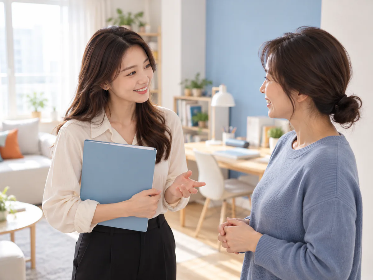 동네 1:1 과외 상담 과정 — 선생님이 학부모와 수업 진행 상황을 이야기하는 장면